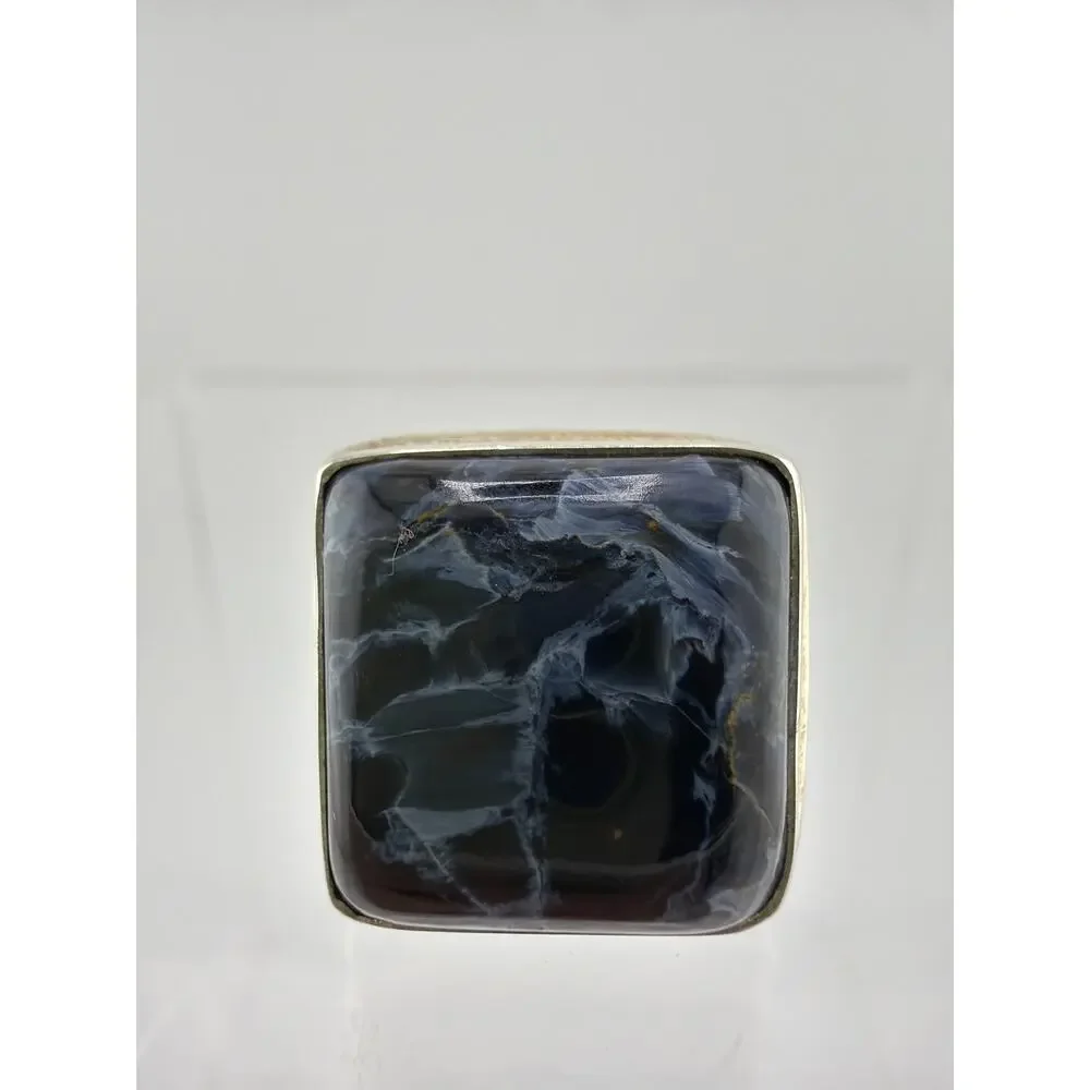 Square Blue Pietersite 925 Sterling Silver Ring Size 6.5